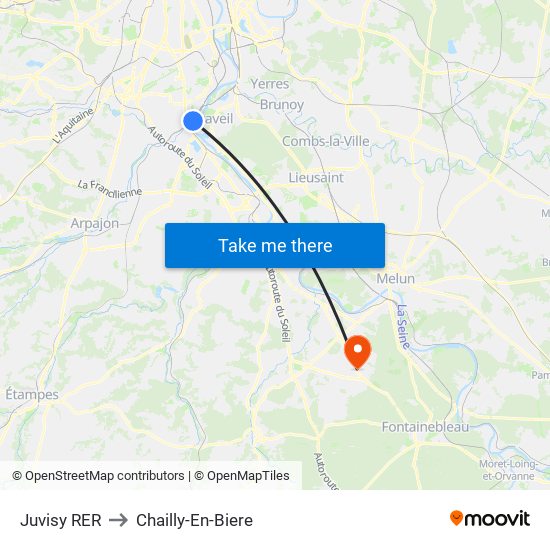 Juvisy RER to Chailly-En-Biere map