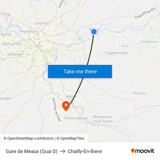 Gare de Meaux (Quai D) to Chailly-En-Biere map