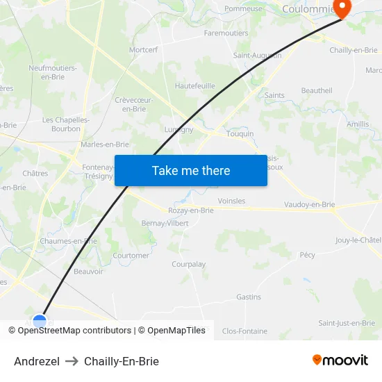 Andrezel to Chailly-En-Brie map