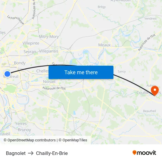 Bagnolet to Chailly-En-Brie map