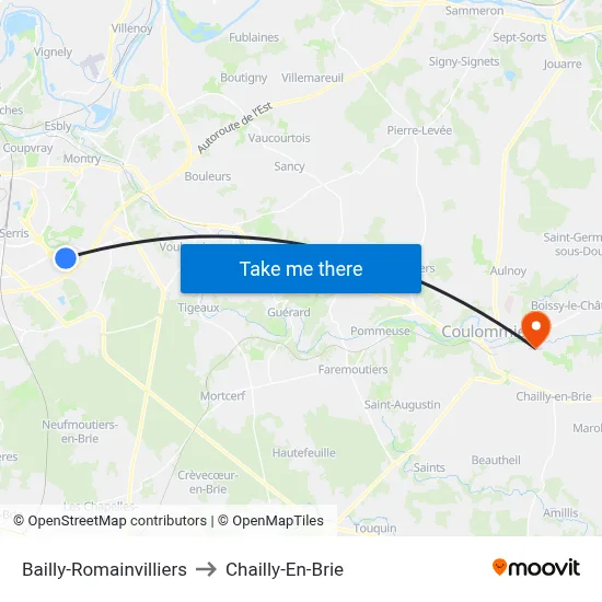 Bailly-Romainvilliers to Chailly-En-Brie map