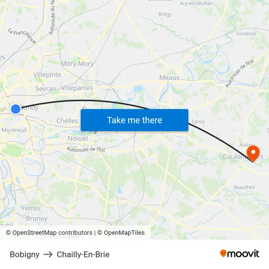 Bobigny to Chailly-En-Brie map