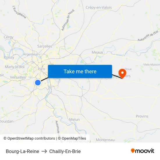 Bourg-La-Reine to Chailly-En-Brie map