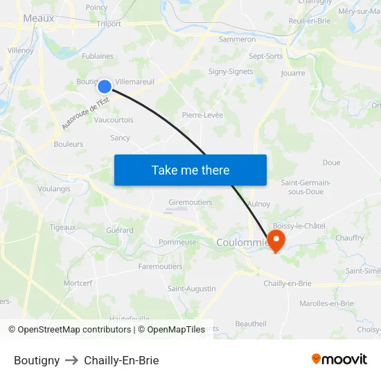 Boutigny to Chailly-En-Brie map