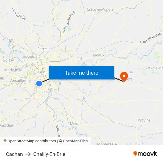 Cachan to Chailly-En-Brie map
