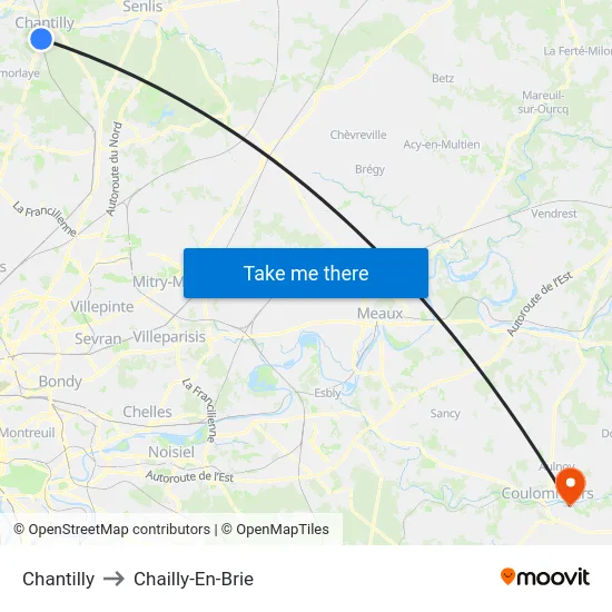 Chantilly to Chailly-En-Brie map