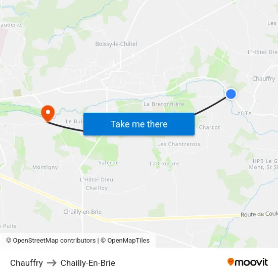 Chauffry to Chailly-En-Brie map