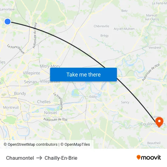 Chaumontel to Chailly-En-Brie map