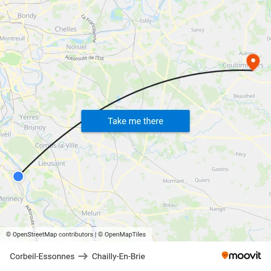 Corbeil-Essonnes to Chailly-En-Brie map