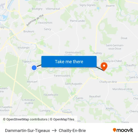Dammartin-Sur-Tigeaux to Chailly-En-Brie map