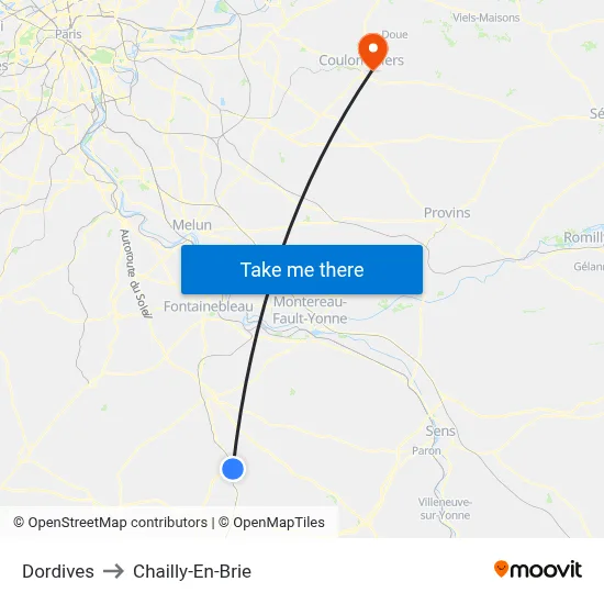 Dordives to Chailly-En-Brie map