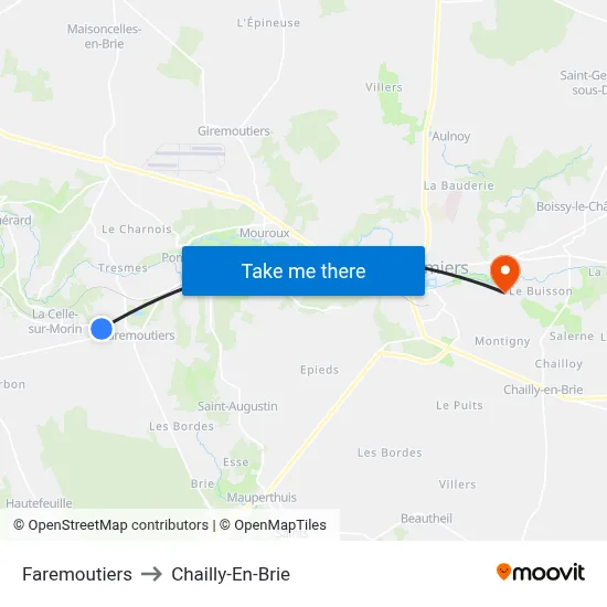 Faremoutiers to Chailly-En-Brie map
