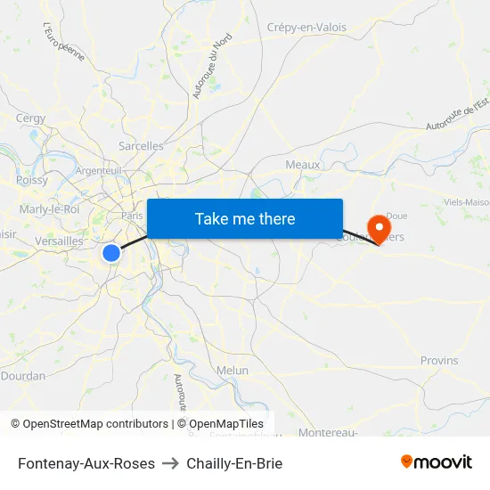 Fontenay-Aux-Roses to Chailly-En-Brie map