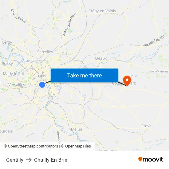 Gentilly to Chailly-En-Brie map