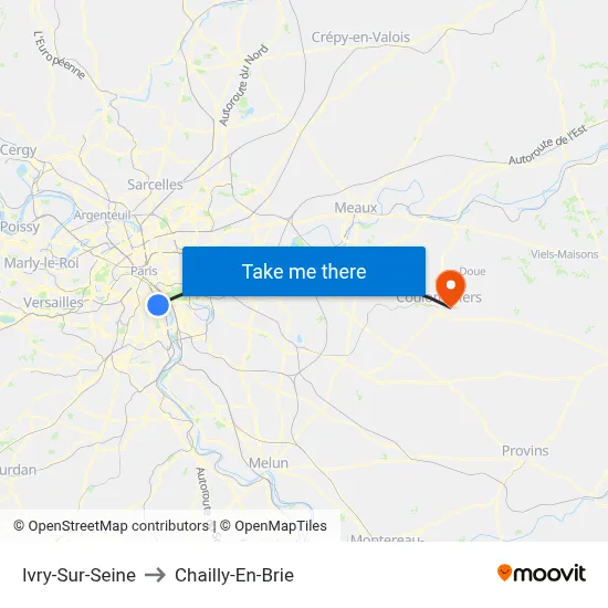 Ivry-Sur-Seine to Chailly-En-Brie map