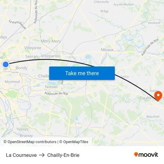 La Courneuve to Chailly-En-Brie map
