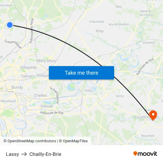 Lassy to Chailly-En-Brie map