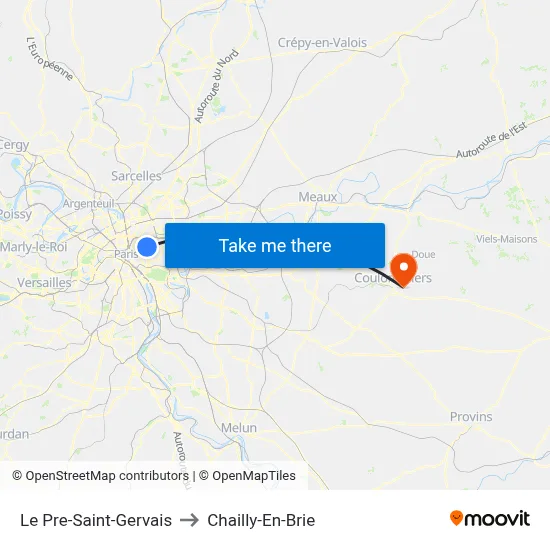 Le Pre-Saint-Gervais to Chailly-En-Brie map