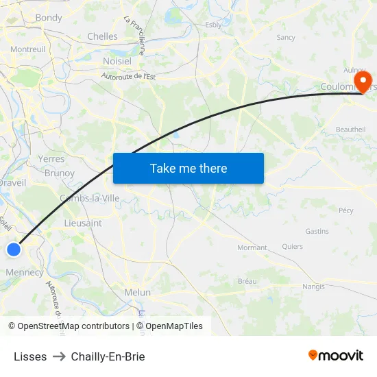 Lisses to Chailly-En-Brie map