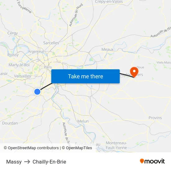 Massy to Chailly-En-Brie map