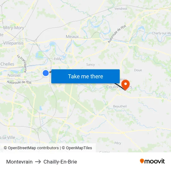 Montevrain to Chailly-En-Brie map