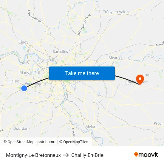 Montigny-Le-Bretonneux to Chailly-En-Brie map