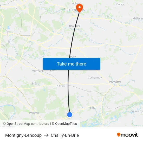 Montigny-Lencoup to Chailly-En-Brie map