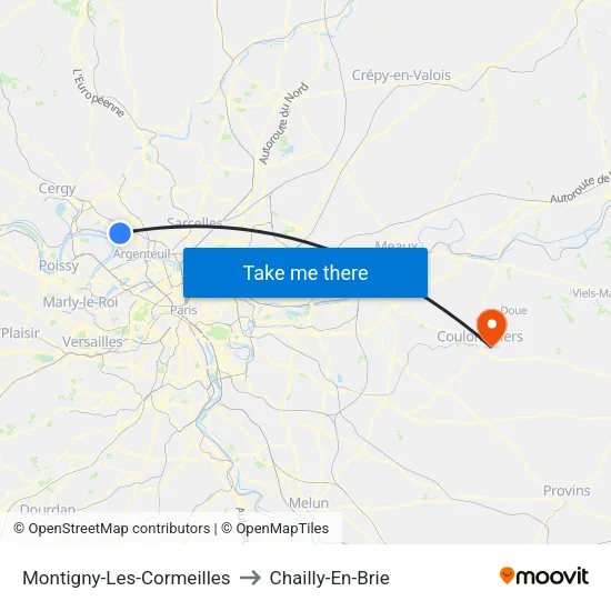 Montigny-Les-Cormeilles to Chailly-En-Brie map