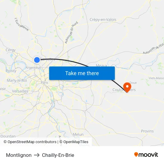 Montlignon to Chailly-En-Brie map