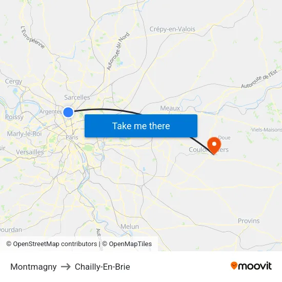 Montmagny to Chailly-En-Brie map