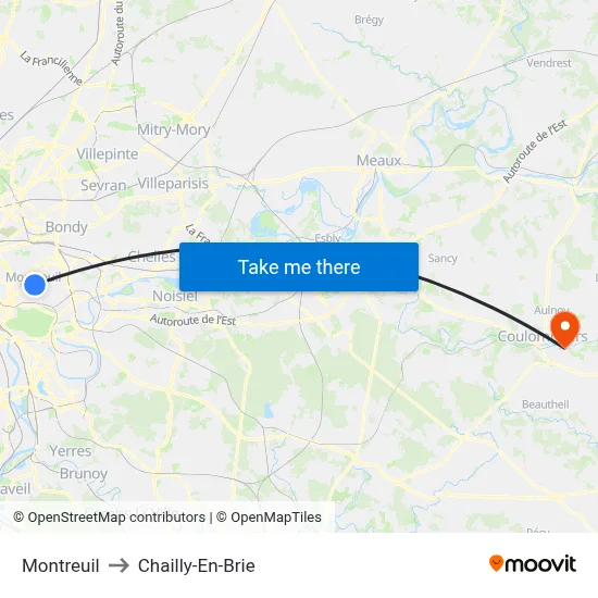 Montreuil to Chailly-En-Brie map