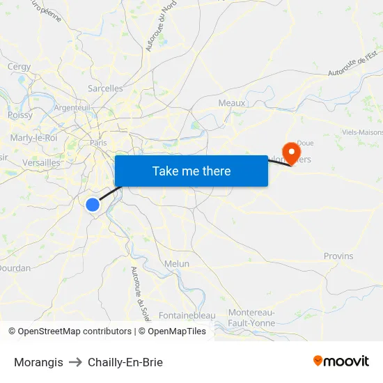 Morangis to Chailly-En-Brie map