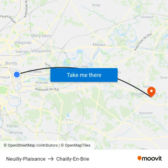 Neuilly-Plaisance to Chailly-En-Brie map