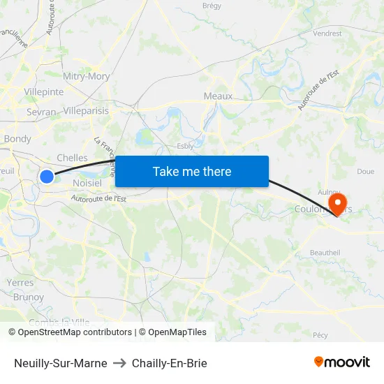 Neuilly-Sur-Marne to Chailly-En-Brie map