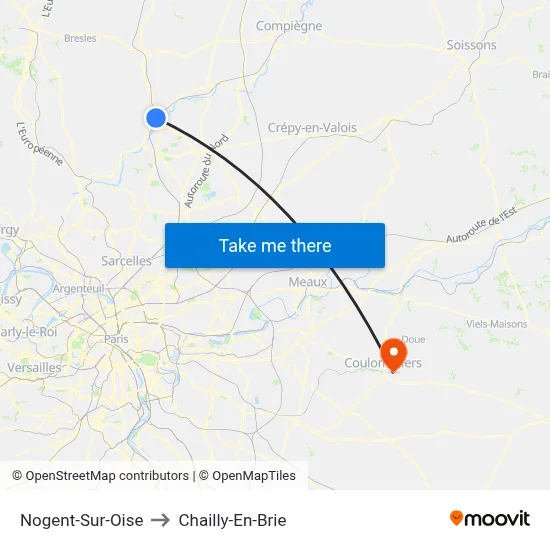 Nogent-Sur-Oise to Chailly-En-Brie map