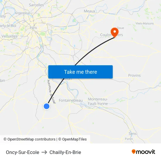 Oncy-Sur-Ecole to Chailly-En-Brie map