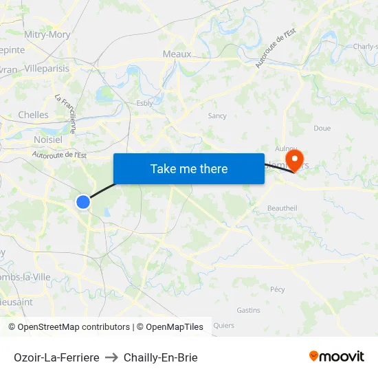 Ozoir-La-Ferriere to Chailly-En-Brie map