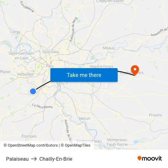 Palaiseau to Chailly-En-Brie map