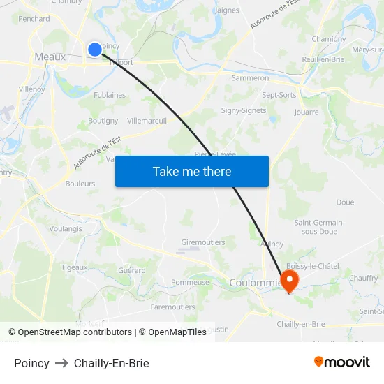 Poincy to Chailly-En-Brie map