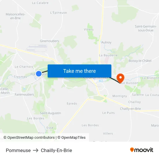 Pommeuse to Chailly-En-Brie map