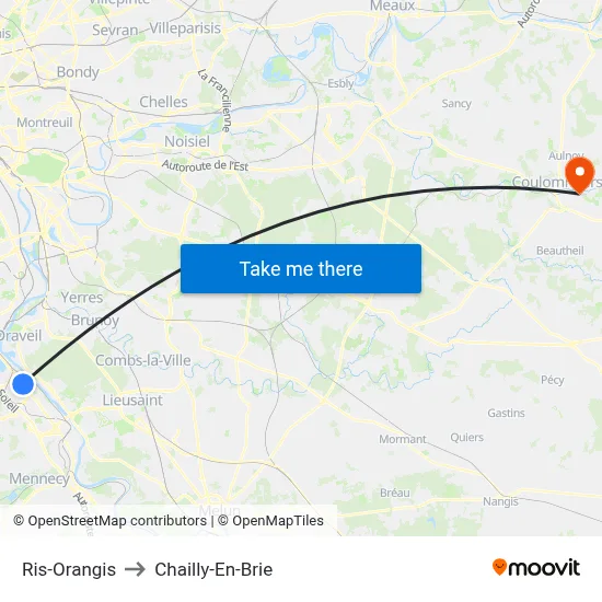 Ris-Orangis to Chailly-En-Brie map