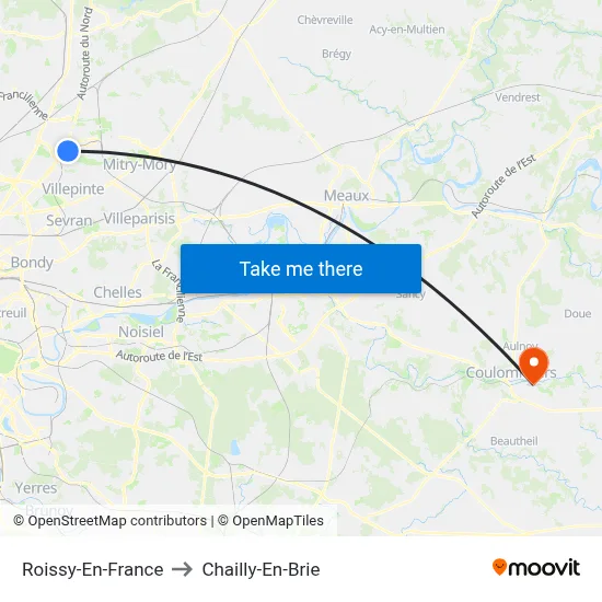 Roissy-En-France to Chailly-En-Brie map