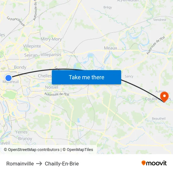 Romainville to Chailly-En-Brie map