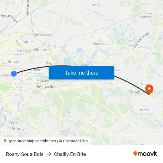 Rosny-Sous-Bois to Chailly-En-Brie map