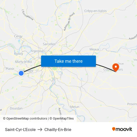 Saint-Cyr-L'Ecole to Chailly-En-Brie map