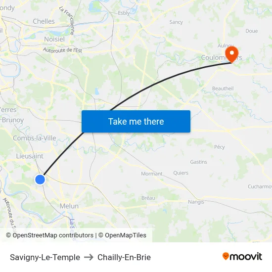 Savigny-Le-Temple to Chailly-En-Brie map