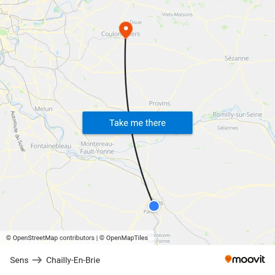 Sens to Chailly-En-Brie map