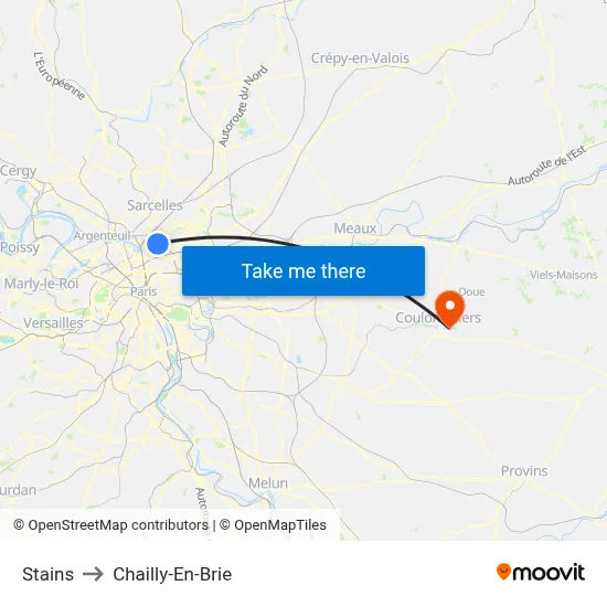 Stains to Chailly-En-Brie map