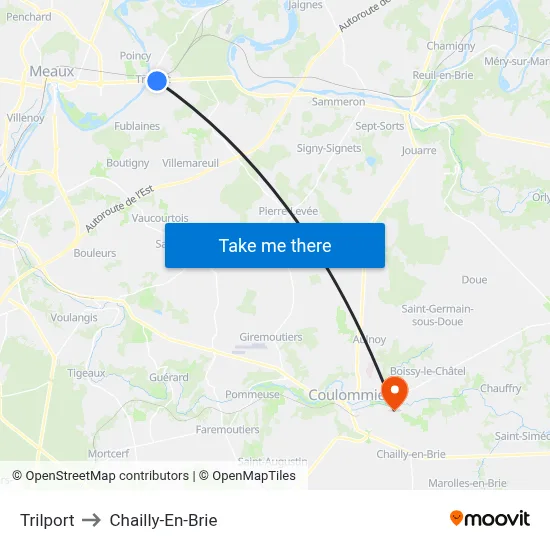 Trilport to Chailly-En-Brie map