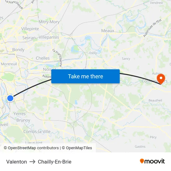 Valenton to Chailly-En-Brie map